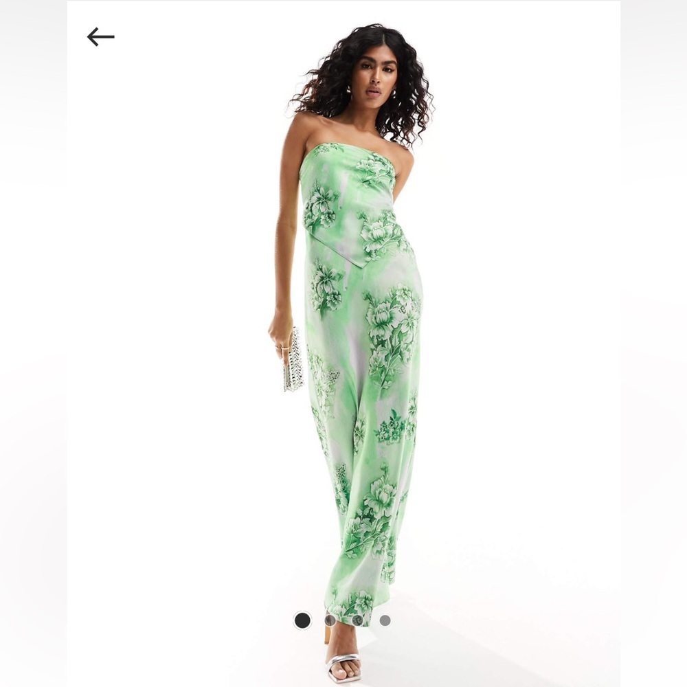 Asos Green Floral Strapless Dress